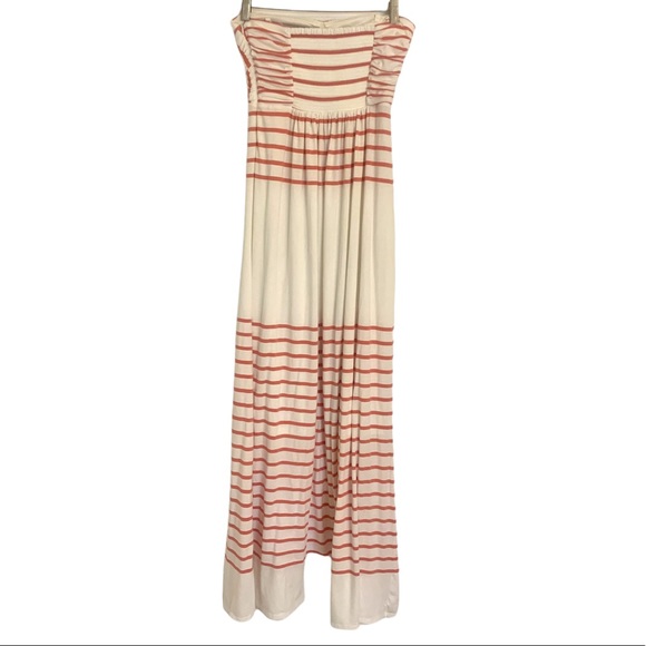 JESSICA SIMPSON Strapless Bandeu Top Maxi Dress. Cream/white stripes. Size 2 - Picture 5 of 11